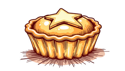 Golden shortbread tartlet featuring stellar topper symbolizing traditional delicacy on transparent background