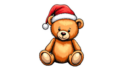 Cuddly stuffed companion donning santa accessory with lovely mood on transparent background