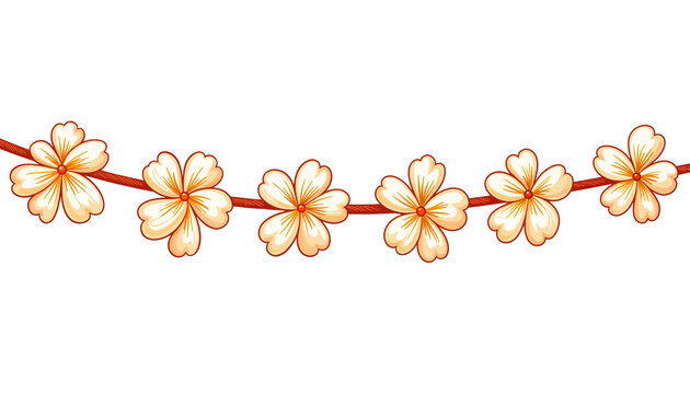 Strung peach blossoms with tropical vibe forming decorative divider on transparent background