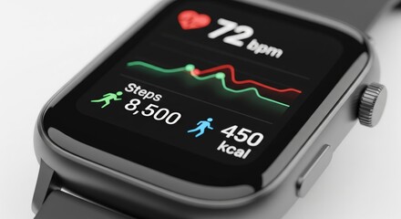  Smart Watch Display Showing Health Metrics Closeup