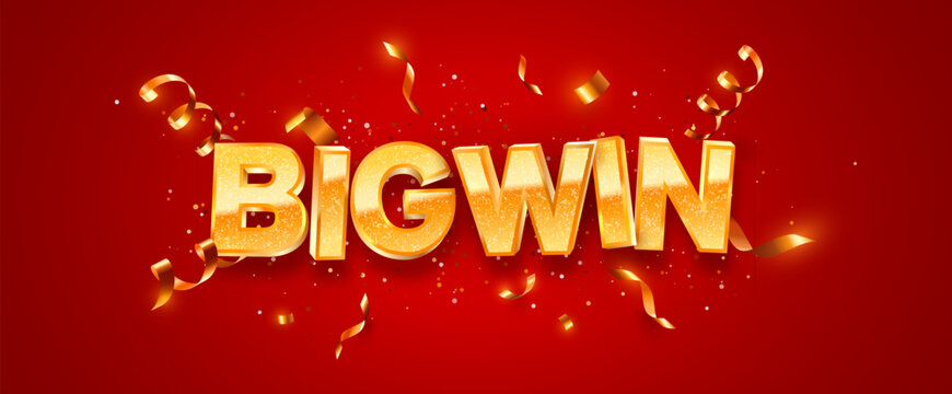 Big Win Golden Glitter Text. Golden Jackpot Celebrations With Sparkling Confetti On Bright Red Background For Jackpot Concepts. Casino Victory Elements. Vector Illustration