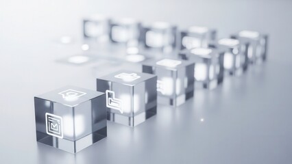 Productivity roadmap cubes positioned with natural depth and softly illuminated blurred white background