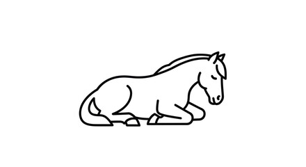 Resting Horse Line Art Illustration in Minimalist Style.