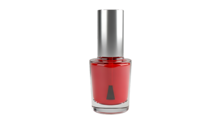 Elegant red nail polish bottle with silver cap isolated on black background