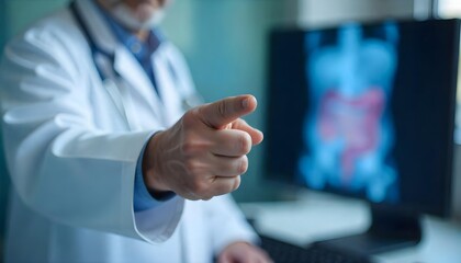 A healthcare professional shows an x-ray, emphasizing support for colorectal cancer awareness initiatives
