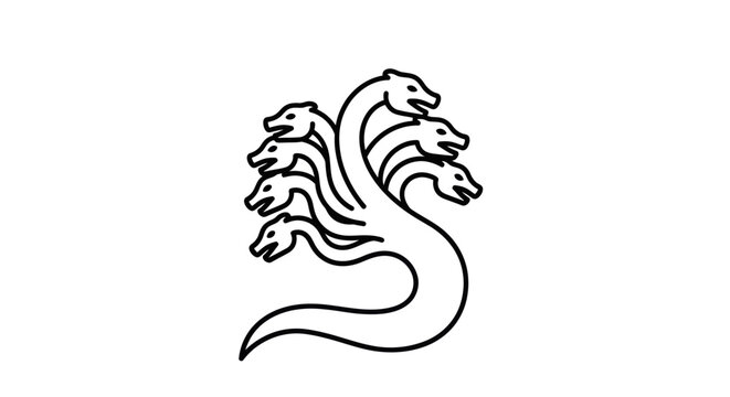Seven-Headed Hydra Illustration - Mythical Serpent with Multiple Heads.