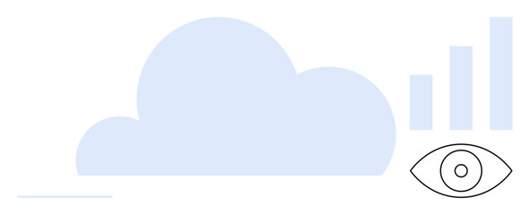 Cloud technology concept. Cloud symbol with data visualization graphics and monitoring eye icon. Cloud technology for data storage, business analytics, and system monitoring. Ideal for innovation