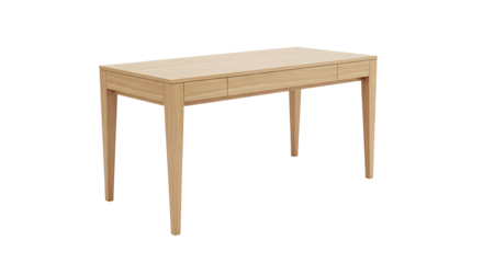 Minimalist light wood console table with two drawers and tapered legs