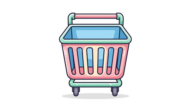 Cartoon Shopping Cart with Pink and Blue Color Scheme.