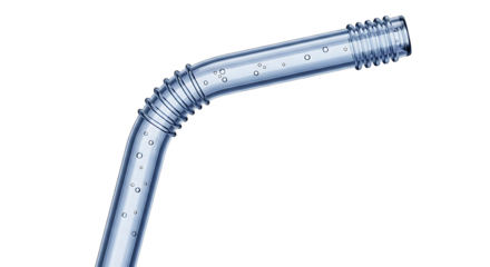 Close up macro shot of a clear plastic drinking straw with water droplets against a black background