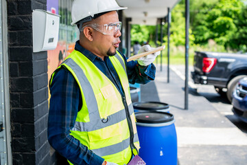 Construction worker sanding wood 