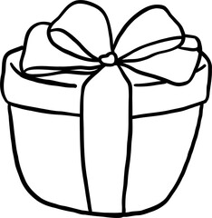 Simple Gift Box with Festive Ribbon Bow Outline Hand Drawn