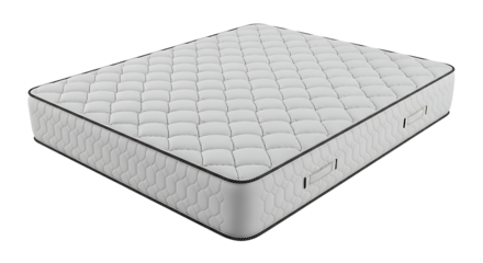 Comfortable white quilted mattress with dark piping on a black background studio shot