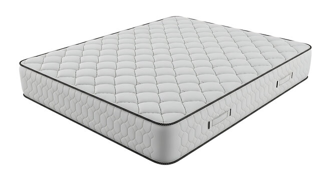 Comfortable white quilted mattress with dark piping on a black background studio shot