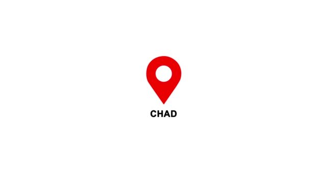 Chad country location pin animation. GPS tracking map pointer icon with alpha channel and white background, 4K video.