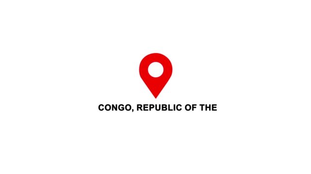 Congo, Republic of the country location pin animation. GPS tracking map pointer icon with alpha channel and white background, 4K video.