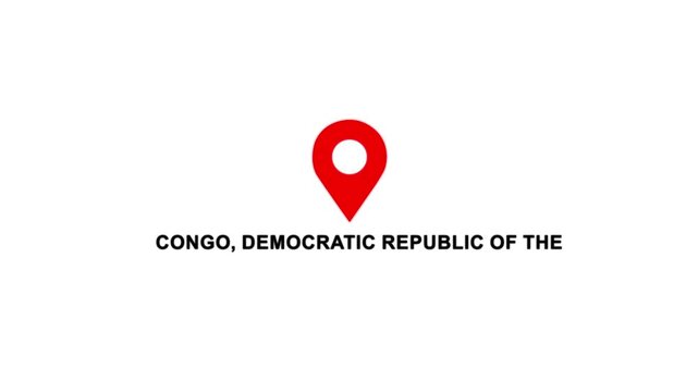 Congo, Democratic Republic of the country location pin animation. GPS tracking map pointer icon with alpha channel and white background, 4K video.