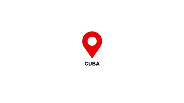 Cuba country location pin animation. GPS tracking map pointer icon with alpha channel and white background, 4K video.