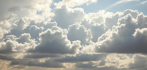 Dense cumulus cloudscape, dramatic light and shadow,  cumulus,  meteorological