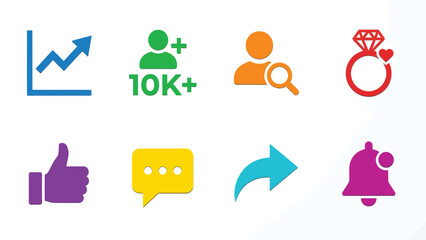 Collection of social media and business growth icons symbolizing engagement and success