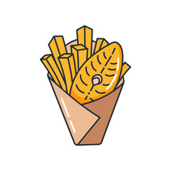 Fish and Chips Icon, Fast Food Illustration, Isolated Design