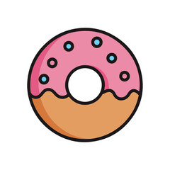 Fototapeta premium Pink Frosted Donut with Sprinkles and Black Outline on White