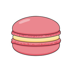 Pink Macaron with Yellow Filling on White Background