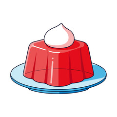 Red Jelly Dessert with Whipped Cream on Plate Illustration