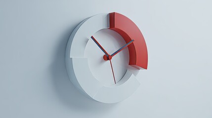 3D Render Modern Wall Clock Design with Red  White, Time Concept, and Minimalist Style.