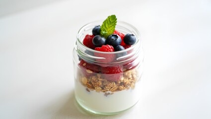 Fresh Yogurt Parfait with Berries in Clean Minimal Style