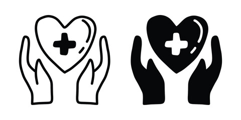 Hand Holding Heart with Cross Medical Care Vector