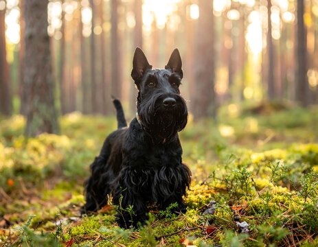 Scottish Terrier in Autumn Forest - A Portrait of Canine Elegance.