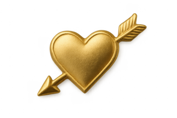 Golden heart pierced by arrow representing love