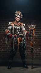 Fototapeta premium A striking vertical portrait emphasizing creativity and self-expression through a thoughtful, non-generic Halloween costume, suitable for social media.