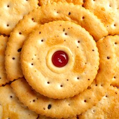 Savory Cracker Snack with Red Filling Close-Up.