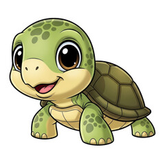 Fototapeta premium Adorable cartoon baby turtle with big eyes and a happy smile isolated on transparent background
