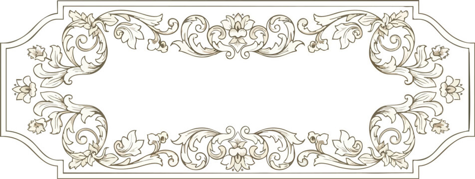 Ornate antique banner frame with scrolled acanthus leaf ornamentation