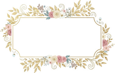 Rectangular gold frame decorated with muted floral and foliage arrangements