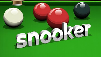 Visually striking 3D rendered graphic of snooker equipment, featuring glossy balls and elegant text on a green baize, capturing the essence of cue sports and strategic play