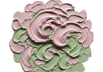 Obraz premium Thick swirling strokes of pale pink and soft green cosmetic product create an abstract floral texture