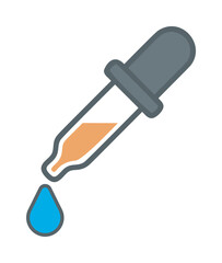 Dropper vector icon with orange liquid and blue droplet — stock vector