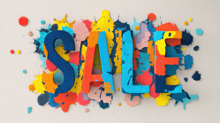 SALE colorful splash paint lettering, vibrant neon colors, bold artistic style, creative promotion, energetic and eye catching design
