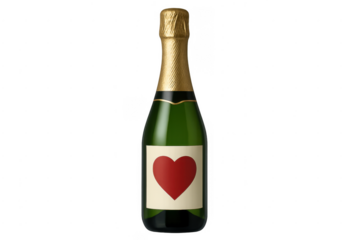 Champagne bottle with heart label celebrating love