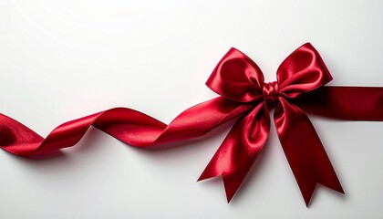 Red satin ribbon bow on white background