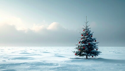 Christmas tree in snowy landscape