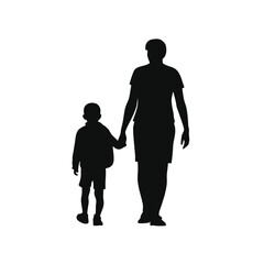 Parent and child holding hands walking together silhouette