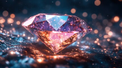 Sparkling diamond jewel, glowing, on glitter background, luxurious display, for advertising
