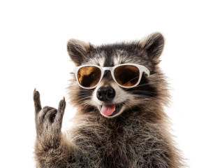 Rock and Roll Raccoon in Sunglasses Giving the Horns Sign on a transparent background