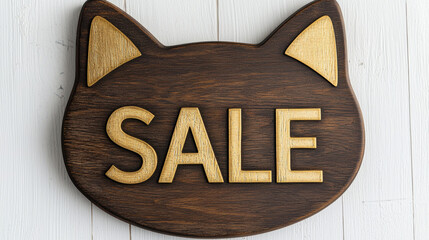 Wooden cat shaped sign with smooth curves and engraved SALE text, playful and inviting for retail or shop decoration