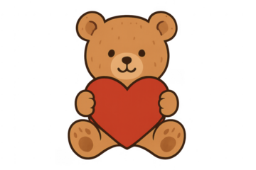 Cute cartoon teddy bear holding red heart